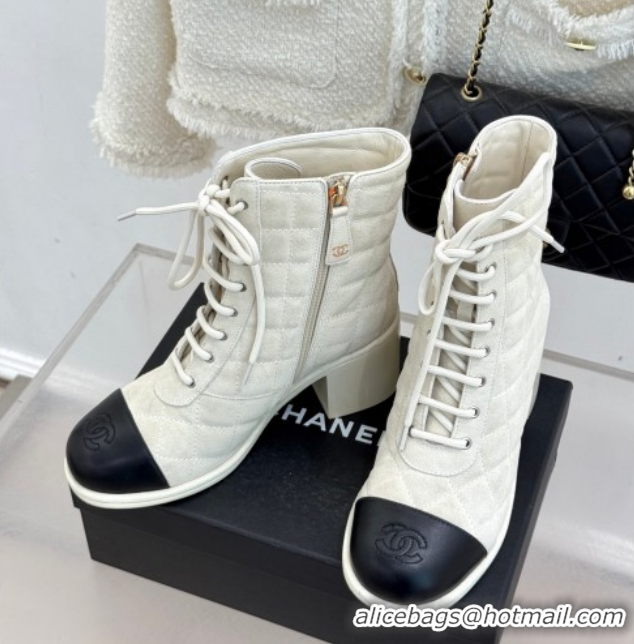 Cheap Price Chanel Quilted Suede Lace-Up Shoes Ankle Boots 5cm G46973 Light Grey 2026