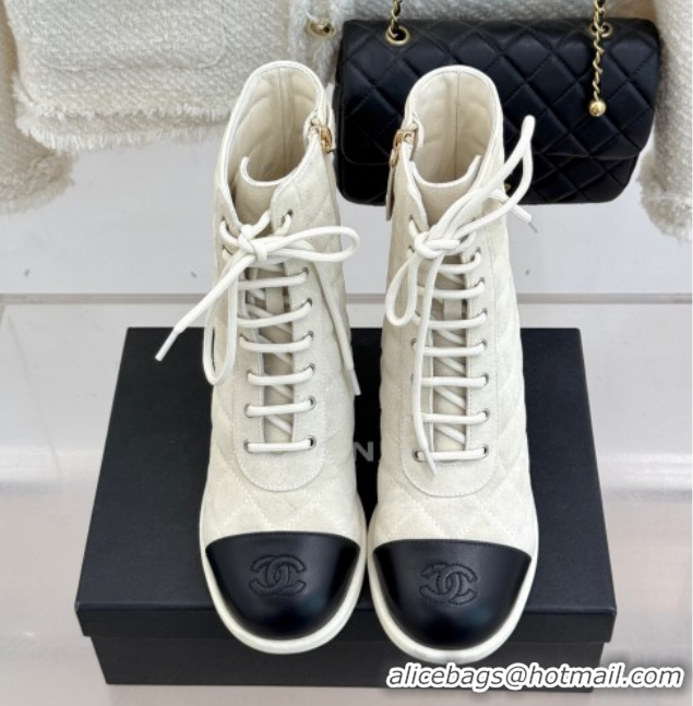 Cheap Price Chanel Quilted Suede Lace-Up Shoes Ankle Boots 5cm G46973 Light Grey 2026