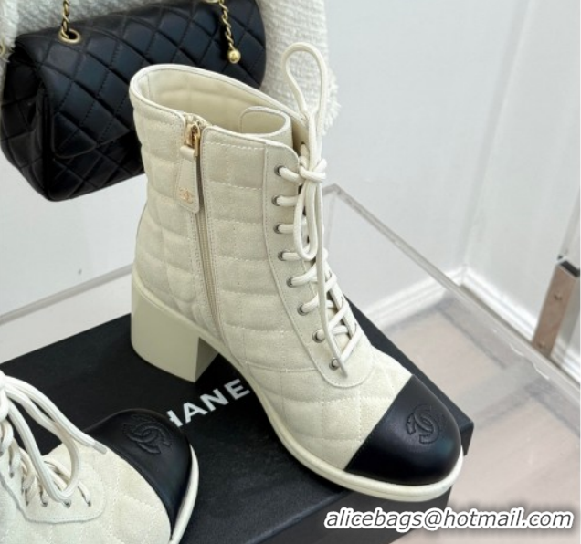 Cheap Price Chanel Quilted Suede Lace-Up Shoes Ankle Boots 5cm G46973 Light Grey 2026