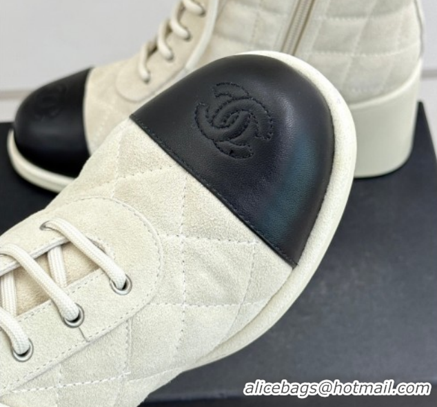 Cheap Price Chanel Quilted Suede Lace-Up Shoes Ankle Boots 5cm G46973 Light Grey 2026
