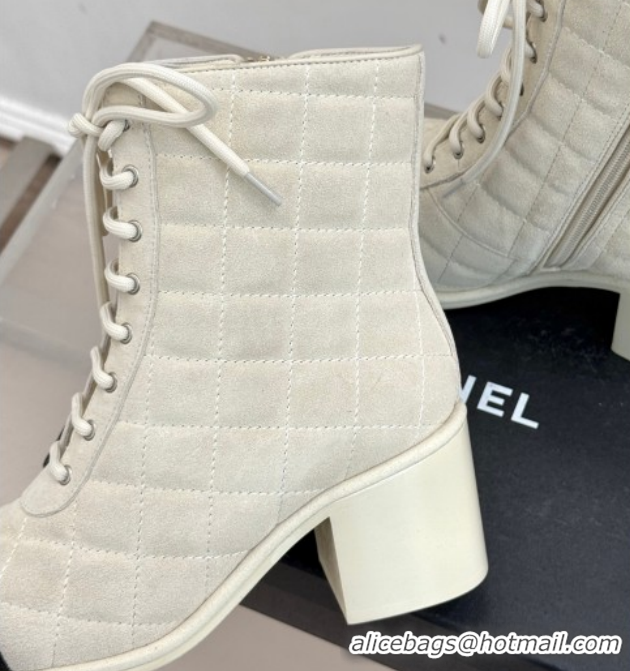 Cheap Price Chanel Quilted Suede Lace-Up Shoes Ankle Boots 5cm G46973 Light Grey 2026