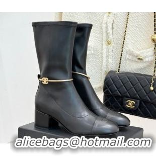 Low Cost Chanel Stretch Leather Heel Short Boots 5cm G46933 Black 2026