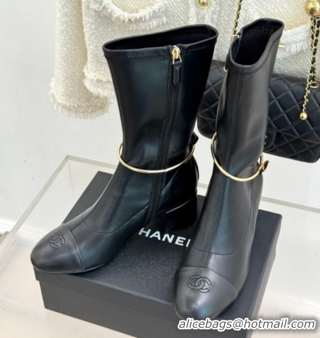 Low Cost Chanel Stretch Leather Heel Short Boots 5cm G46933 Black 2026