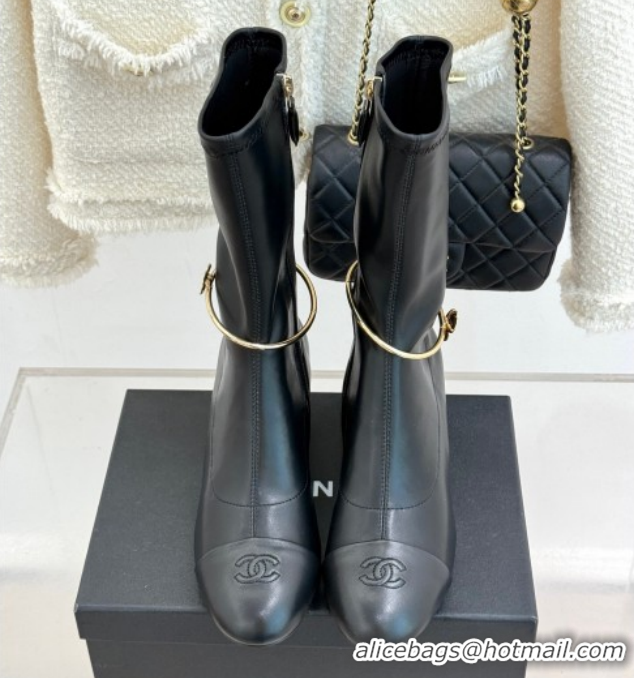 Low Cost Chanel Stretch Leather Heel Short Boots 5cm G46933 Black 2026