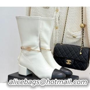 Best Price Chanel Stretch Leather Heel Short Boots 5cm G46933 White 2026
