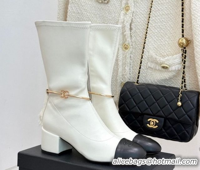 Best Price Chanel Stretch Leather Heel Short Boots 5cm G46933 White 2026