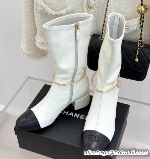 Best Price Chanel Stretch Leather Heel Short Boots 5cm G46933 White 2026