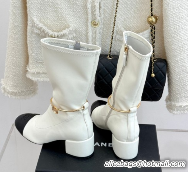 Best Price Chanel Stretch Leather Heel Short Boots 5cm G46933 White 2026