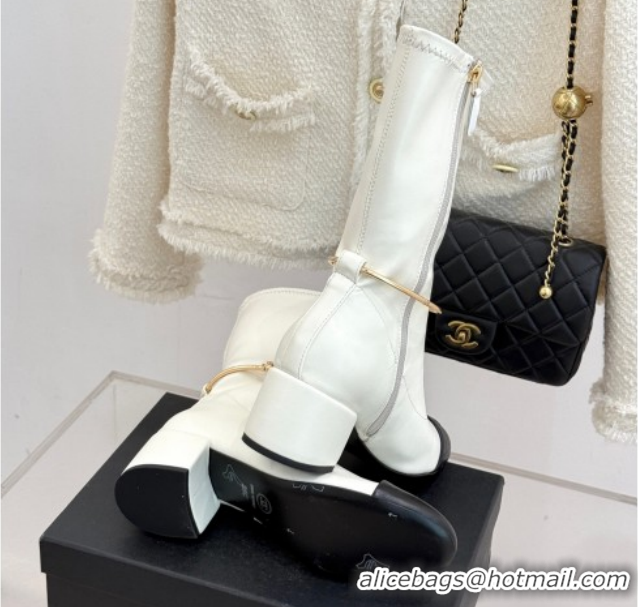 Best Price Chanel Stretch Leather Heel Short Boots 5cm G46933 White 2026