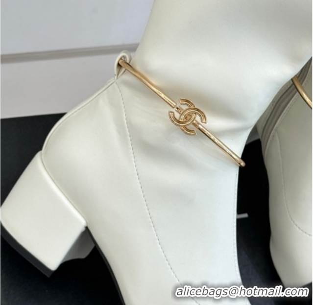Best Price Chanel Stretch Leather Heel Short Boots 5cm G46933 White 2026