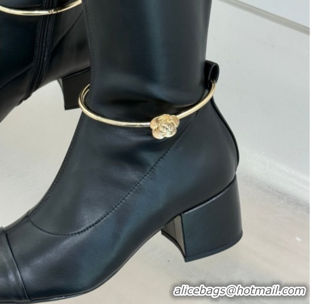 Shop Duplicate Chanel Stretch Leather Heel High Boots 5cm with Logo Loop White G46934 Black 2026