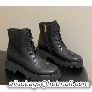 Pretty Style Chanel Calfskin Leather Laced-up Ankle Boots CH110404 Black 2026