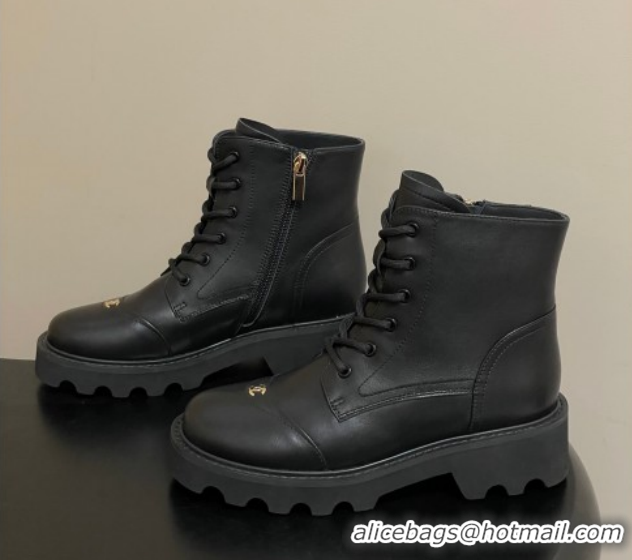 Pretty Style Chanel Calfskin Leather Laced-up Ankle Boots CH110404 Black 2026