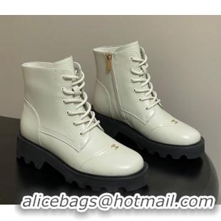Charming Chanel Calfskin Leather Laced-up Ankle Boots CH110404 White 2026