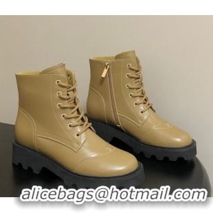 Top Grade Chanel Calfskin Leather Laced-up Ankle Boots CH110404 Beige Yellow 2026