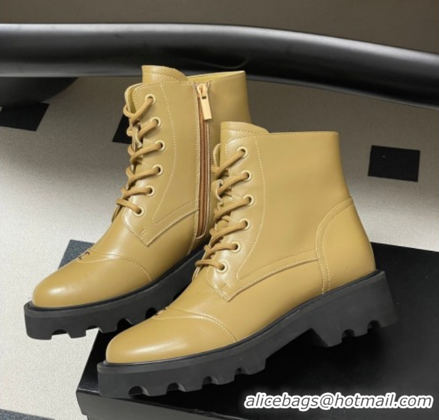 Top Grade Chanel Calfskin Leather Laced-up Ankle Boots CH110404 Beige Yellow 2026