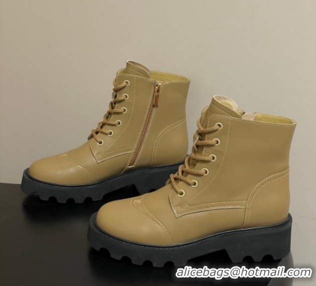 Top Grade Chanel Calfskin Leather Laced-up Ankle Boots CH110404 Beige Yellow 2026