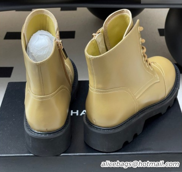 Top Grade Chanel Calfskin Leather Laced-up Ankle Boots CH110404 Beige Yellow 2026