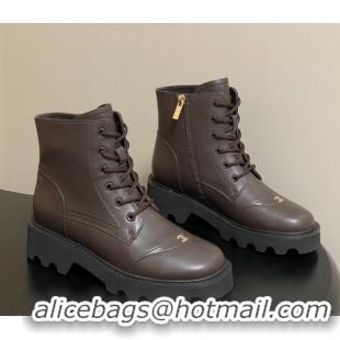 Good Product Chanel Calfskin Leather Laced-up Ankle Boots Brown CH110404 1223031 2026