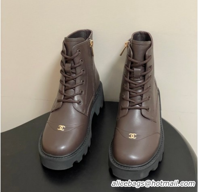 Good Product Chanel Calfskin Leather Laced-up Ankle Boots Brown CH110404 1223031 2026
