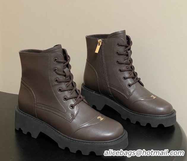 Good Product Chanel Calfskin Leather Laced-up Ankle Boots Brown CH110404 1223031 2026
