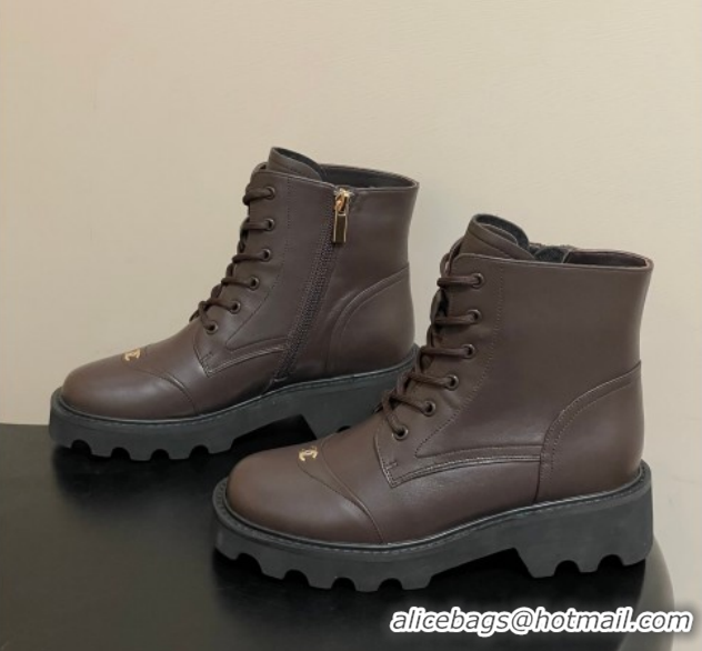 Good Product Chanel Calfskin Leather Laced-up Ankle Boots Brown CH110404 1223031 2026