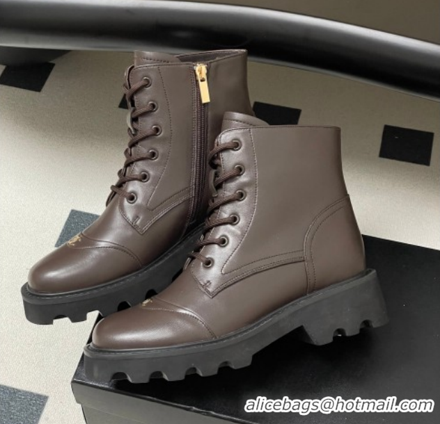 Good Product Chanel Calfskin Leather Laced-up Ankle Boots Brown CH110404 1223031 2026
