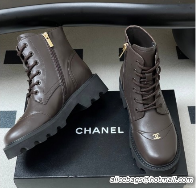 Good Product Chanel Calfskin Leather Laced-up Ankle Boots Brown CH110404 1223031 2026