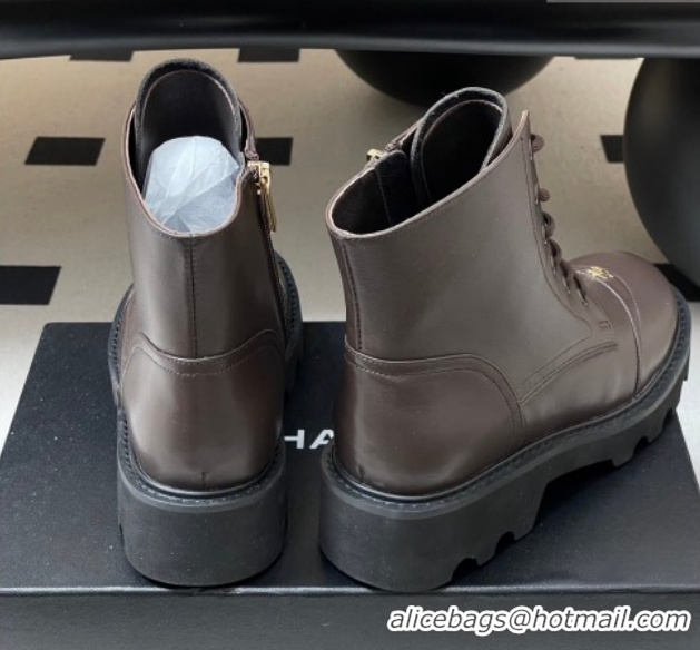 Good Product Chanel Calfskin Leather Laced-up Ankle Boots Brown CH110404 1223031 2026