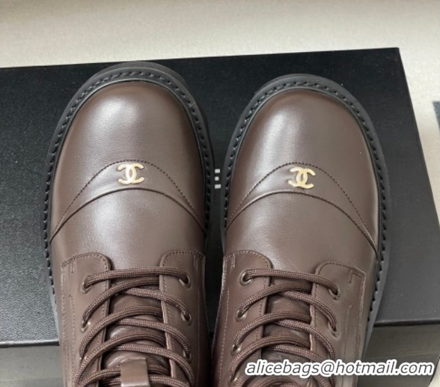 Good Product Chanel Calfskin Leather Laced-up Ankle Boots Brown CH110404 1223031 2026