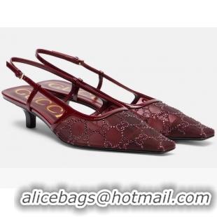 Promotional Discount Gucci GG Demi Embellished Mesh Slingback Pumps ‎674668 Red
