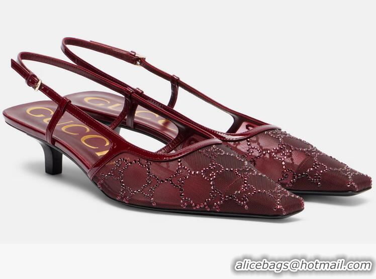 Promotional Discount Gucci GG Demi Embellished Mesh Slingback Pumps ‎674668 Red
