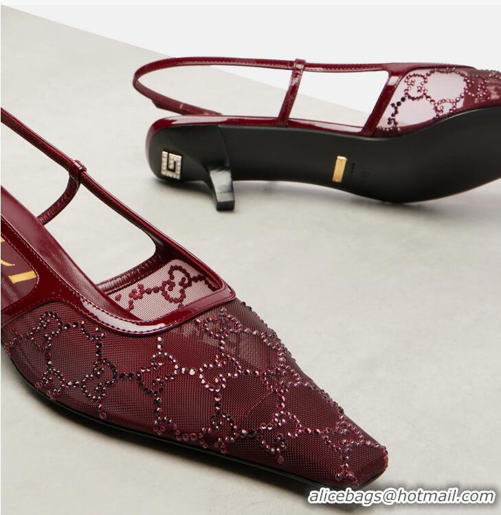 Promotional Discount Gucci GG Demi Embellished Mesh Slingback Pumps ‎674668 Red