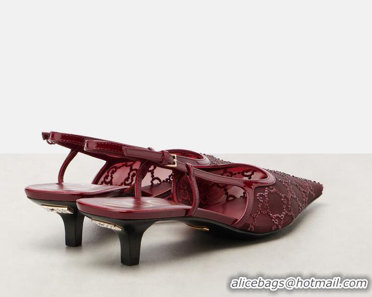 Promotional Discount Gucci GG Demi Embellished Mesh Slingback Pumps ‎674668 Red