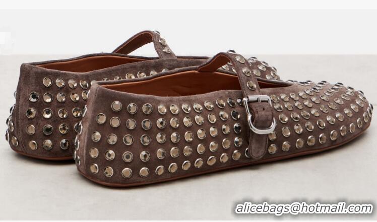 Top Design Alaia Embellished Suede Mary Jane Flats 3209 Brown