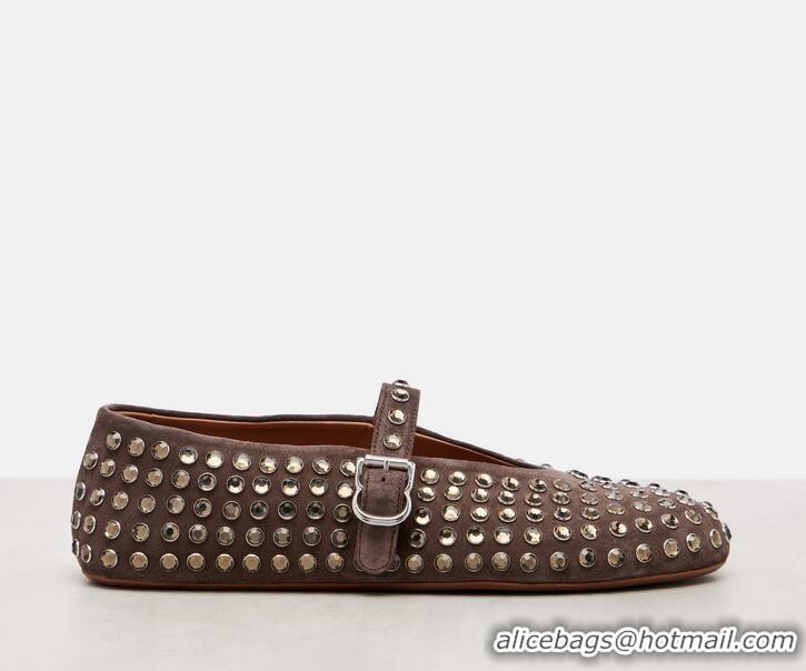 Top Design Alaia Embellished Suede Mary Jane Flats 3209 Brown