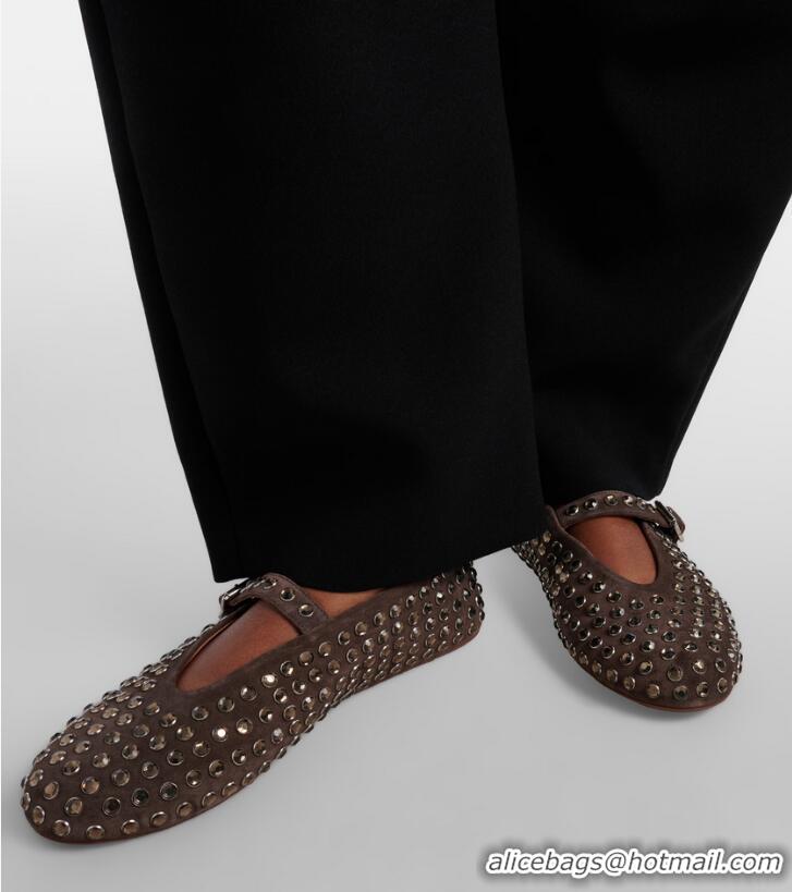 Top Design Alaia Embellished Suede Mary Jane Flats 3209 Brown