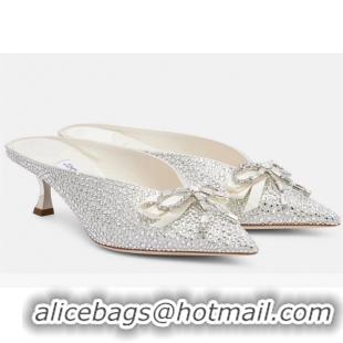 ​Best Quality Jimmy Choo Auria 50mm Crystal Embellished Satin Mules 15204 Silver