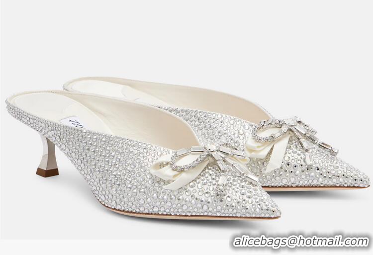 ​Best Quality Jimmy Choo Auria 50mm Crystal Embellished Satin Mules 15204 Silver
