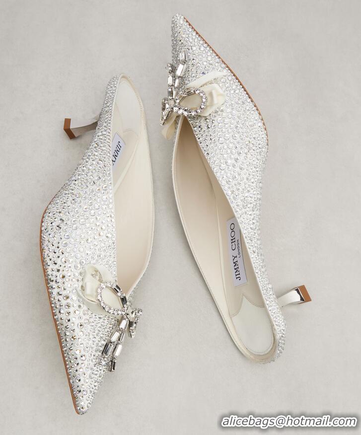 ​Best Quality Jimmy Choo Auria 50mm Crystal Embellished Satin Mules 15204 Silver