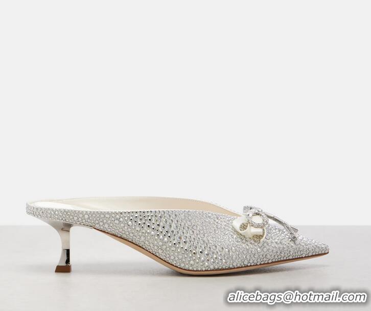​Best Quality Jimmy Choo Auria 50mm Crystal Embellished Satin Mules 15204 Silver