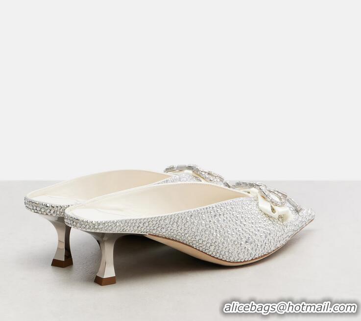 ​Best Quality Jimmy Choo Auria 50mm Crystal Embellished Satin Mules 15204 Silver