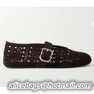 Well Crafted Alaia Vienne Suede Ballet Flats A89851 Dark Brown