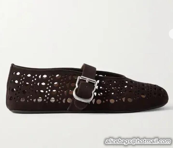 Well Crafted Alaia Vienne Suede Ballet Flats A89851 Dark Brown