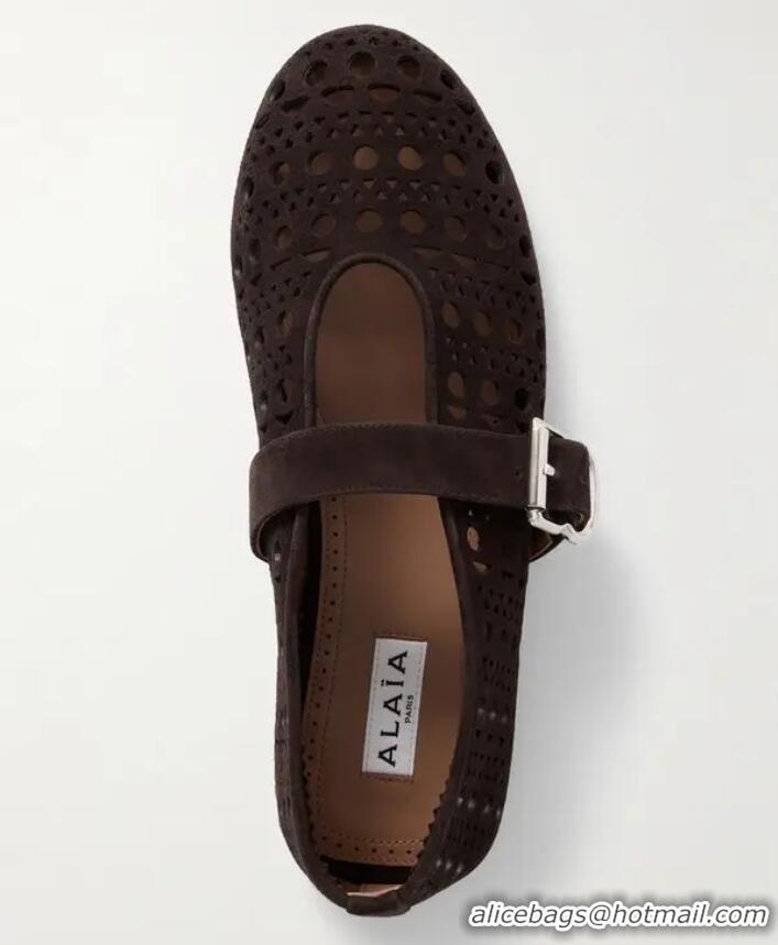 Well Crafted Alaia Vienne Suede Ballet Flats A89851 Dark Brown