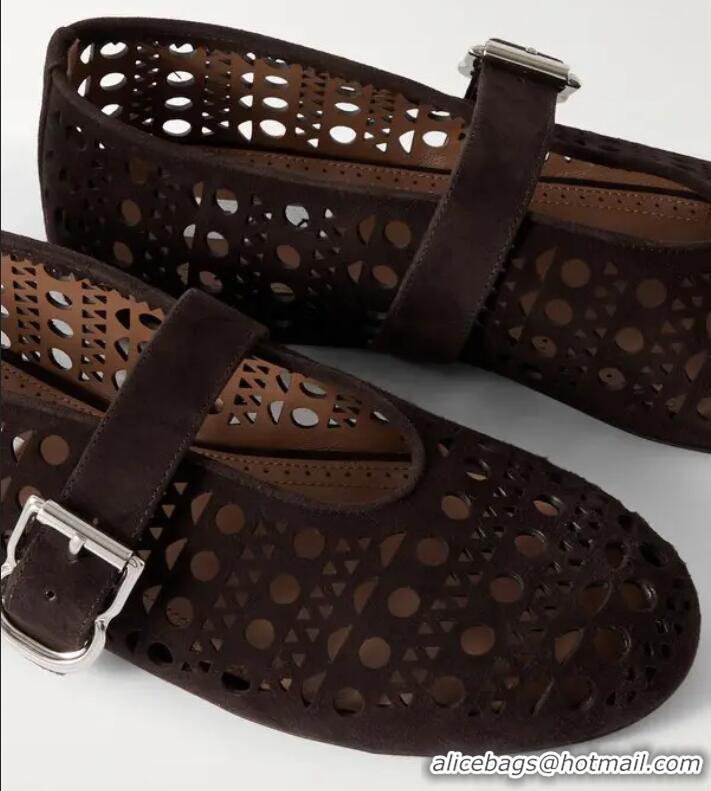 Well Crafted Alaia Vienne Suede Ballet Flats A89851 Dark Brown