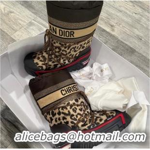 ​Luxury Discount Dior DiorAlps Snow Boots In Leopard Print Nylon With Chunky 16491 Brown/Black