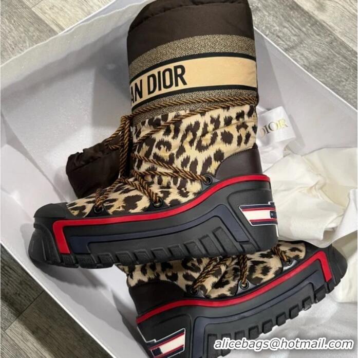 ​Luxury Discount Dior DiorAlps Snow Boots In Leopard Print Nylon With Chunky 16491 Brown/Black
