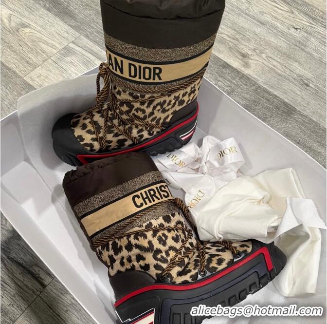 ​Luxury Discount Dior DiorAlps Snow Boots In Leopard Print Nylon With Chunky 16491 Brown/Black