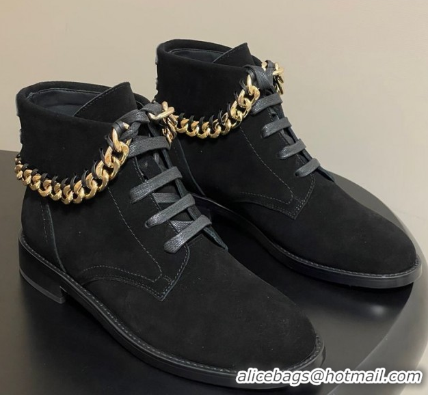 Perfect Chanel Suede Laced-up Ankle Boots with Chain CH110405 Black 2026